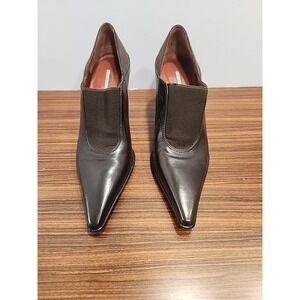 DONALD J PLINER BROWN Calf LEATHER HIGH HEELED PUMP SZ 7 M ELASTIC GUSSET